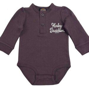 Harley-Davidson Baby Girls Long Sleeve Henley H-D Script Creeper Purple